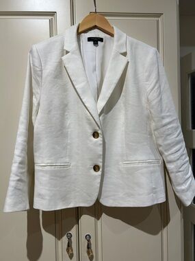 Ann Taylor Off-White Linen-Blend Notch Lapel Blazer